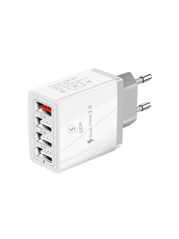 SiGN Fast charger 4xUSB-A - PD & QC 3.0 - 33W - White