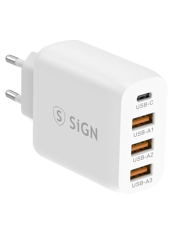 SiGN Fast Charger USB-C & 3xUSB-A - PD & QC 3.0 - 36W - White
