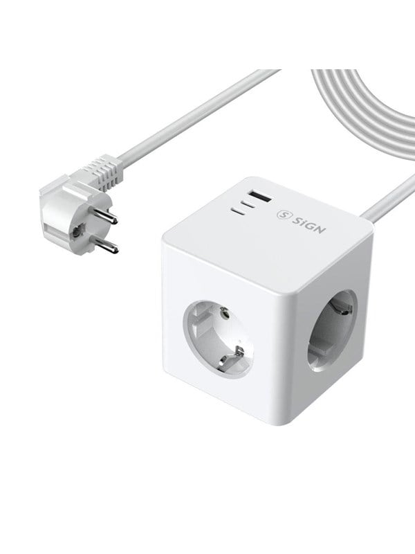 SiGN PowerCombo Cube Wall Charger 3680w - 2x USB-C - 1x USB-A - 3x AC - 16A - 20W - White