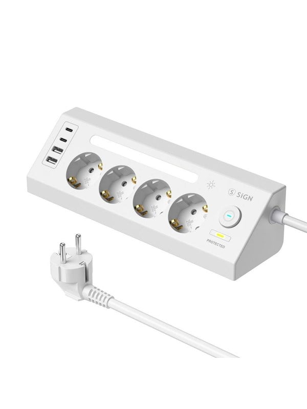SiGN fast charging desktop power strip 4-way/2x USB-A/2x USB-C 1.8m - white