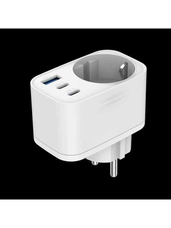 SiGN Wall adapter 30W with power outlet/USB-C/USB-A - white