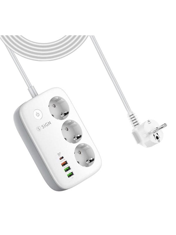 SiGN Smart WiFi Outlet 3xEU + 3xUSB - 1xUSB-C - 1.5m 30W - White