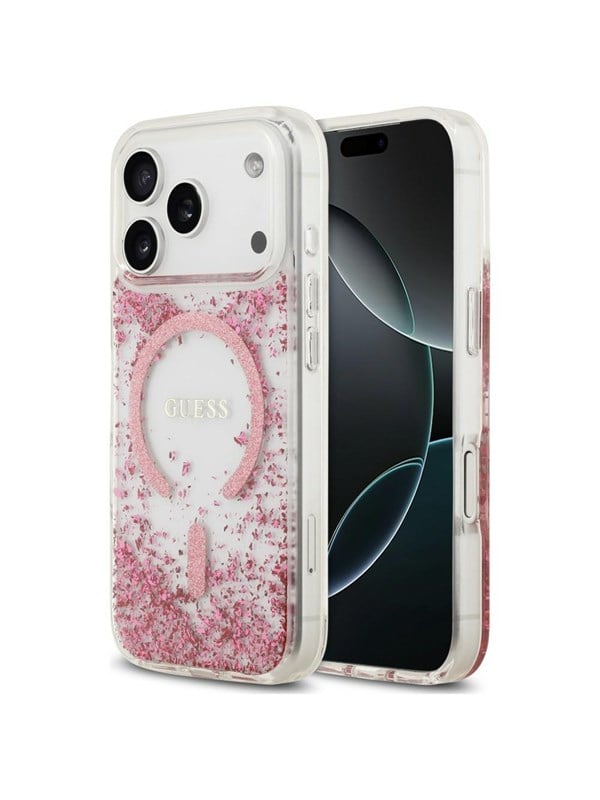 GUESS Resin Bottom Glitter MagSafe Case for iPhone 18 Pro / 17 Pro - Pink