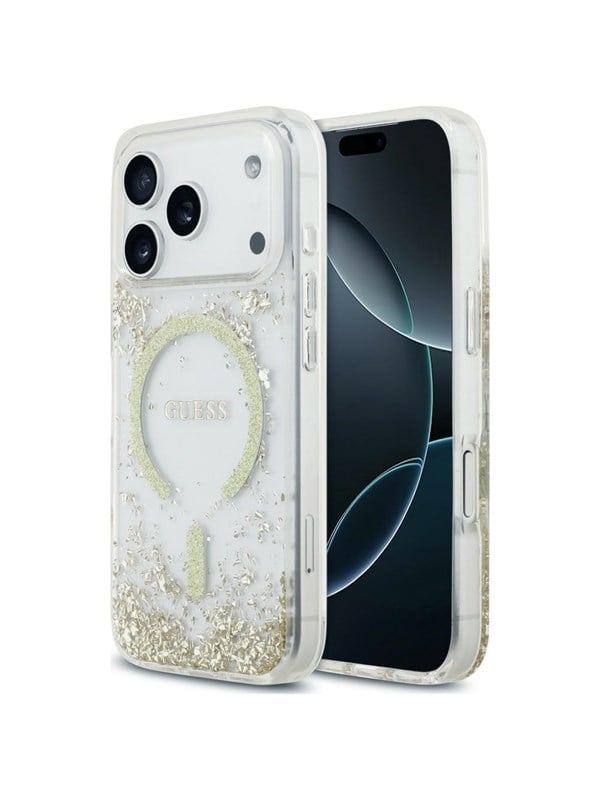 GUESS Resin Bottom Glitter MagSafe Case for iPhone 18 Pro / 17 Pro - Gold