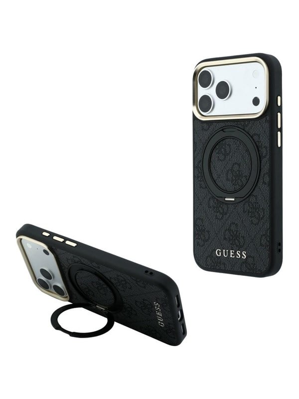GUESS Ring Stand 360 4G Classic Logo MagSafe Case for iPhone 17 Pro / 18 Pro - Black