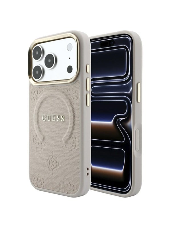 GUESS Saffiano Peony & Ring MagSafe case for iPhone 17 Pro / 18 Pro - pink