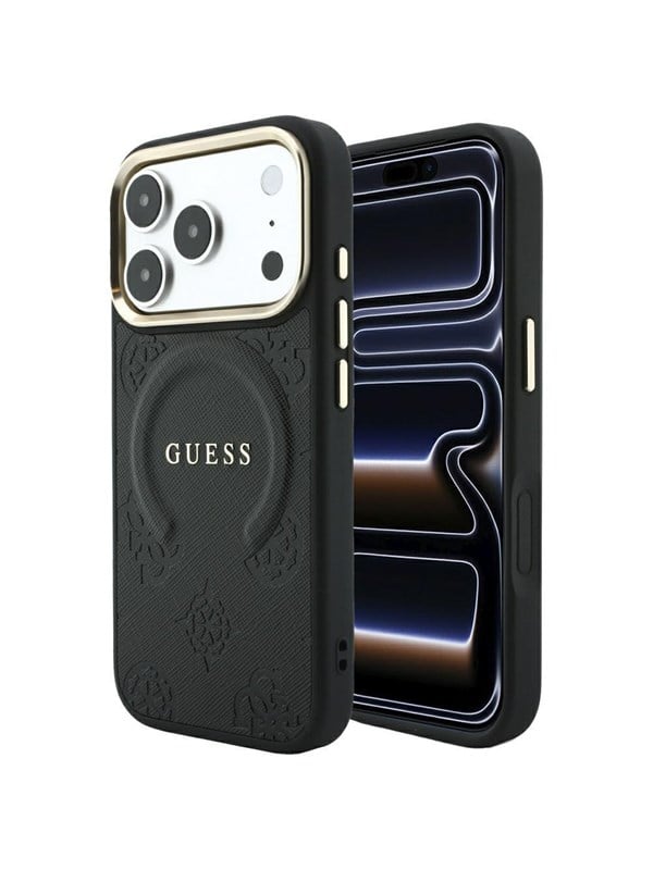 GUESS Saffiano Peony & Ring MagSafe Case for iPhone 17 Pro Max / 18 Pro Max - Black