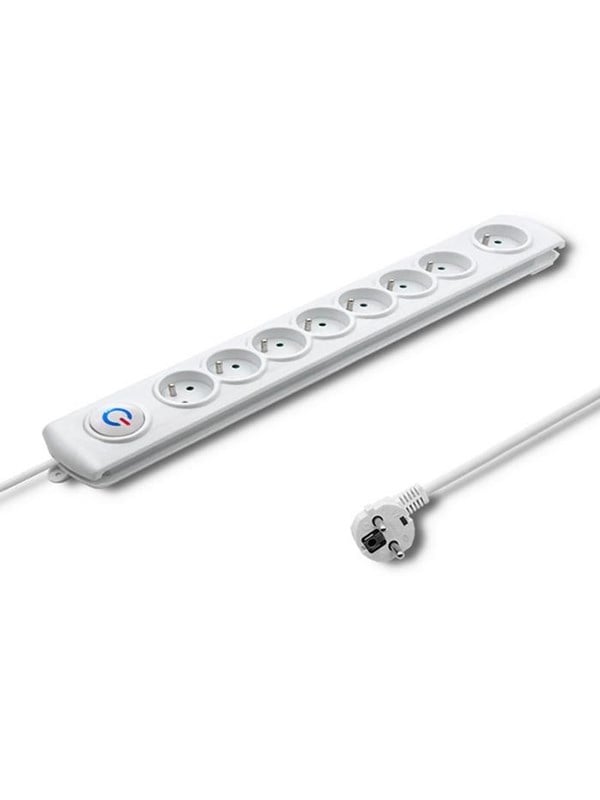 Qoltec 50293 Overspændingsbeskytter - 8 AC-udtag - 230 V - 2200 W - 1.5 m - Hvid