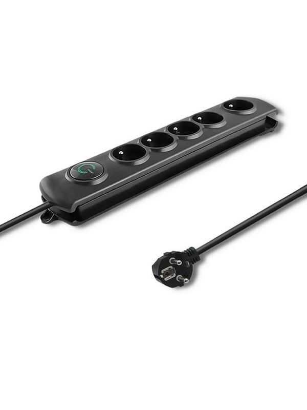 Qoltec 50269 Overspændingsbeskytter - 5 udtag - 230 V - 1.8 m ledning - Sort