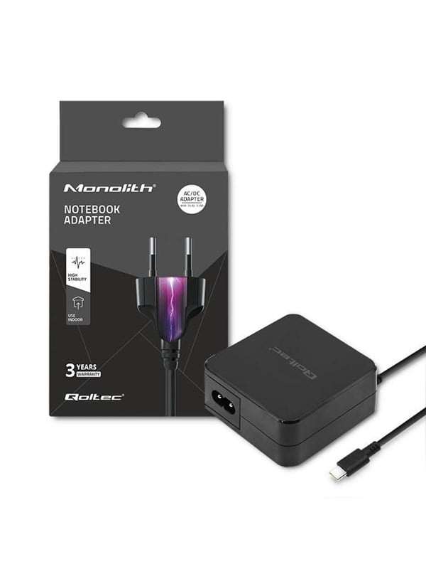 Qoltec USB-C strømadapter 51027 - 65 W - USB Power Delivery - Sort