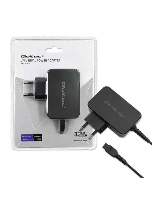 Qoltec 51025 universel AC-til-DC strømadapter - 45 W - 8 udskiftelige stik