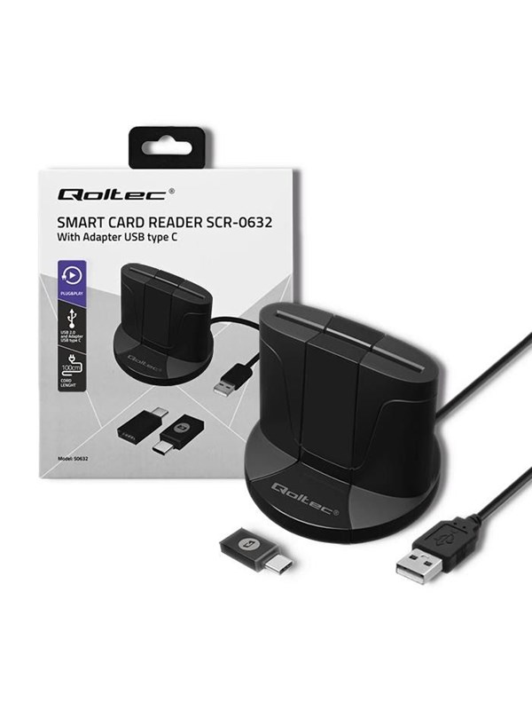 Qoltec SCR-0632 Smart Card Reader - USB 2.0 - Sort