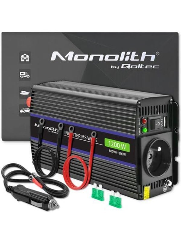 Qoltec Monolith 51925 strømkoneverter - 12 V DC til 230 V AC - 600 W - USB