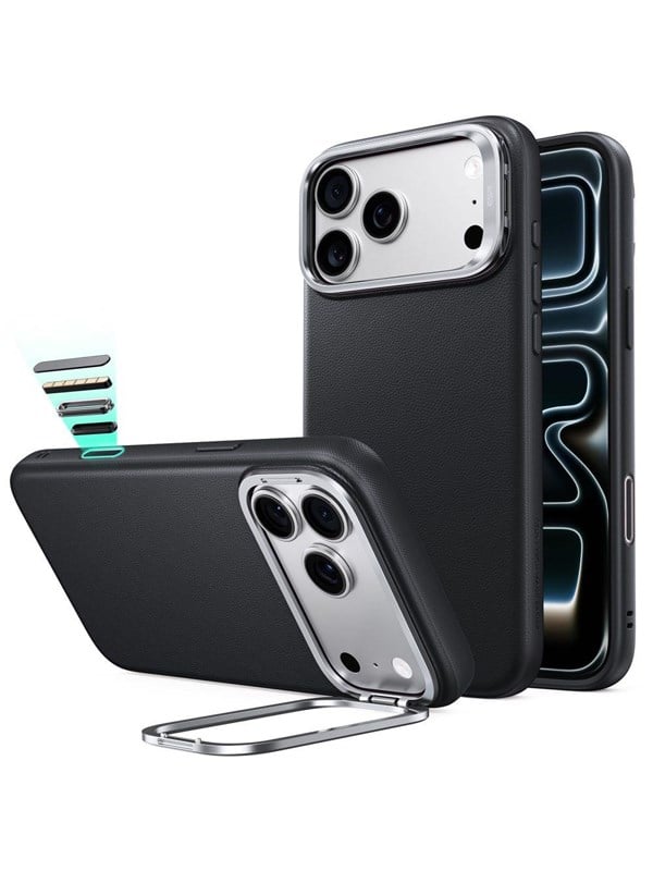 ESR Leather Kickstand MagSafe Case for iPhone 18 Pro / 17 Pro - Black