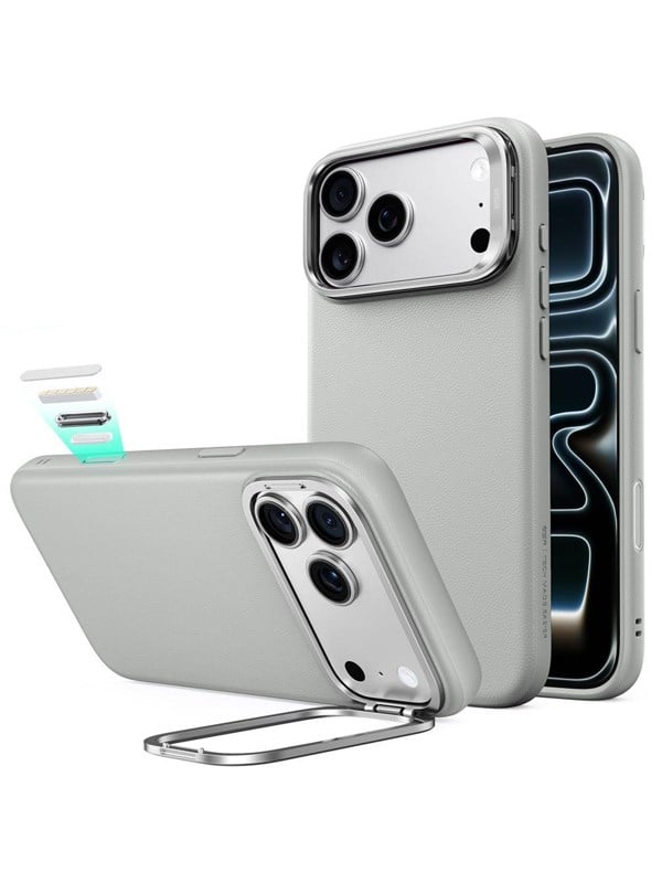 ESR Leather Kickstand MagSafe Case for iPhone 18 Pro Max / 17 Pro Max - Gray