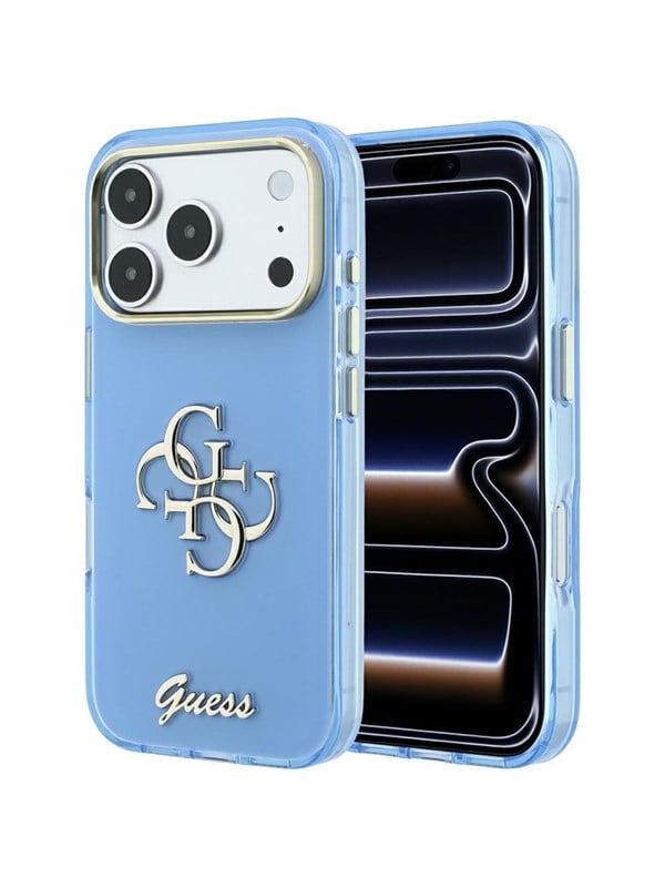 Etui Guess IML 4G Script Metal do iPhone 18 Pro Max / 17 Pro Max jasno niebieski
