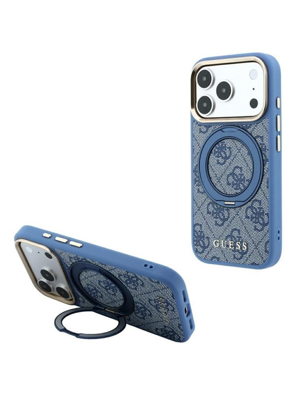 Etui Guess Ring Stand 360 4G Classic Logo MagSafe do iPhone 18 Pro Max / 17 Pro Max niebieski