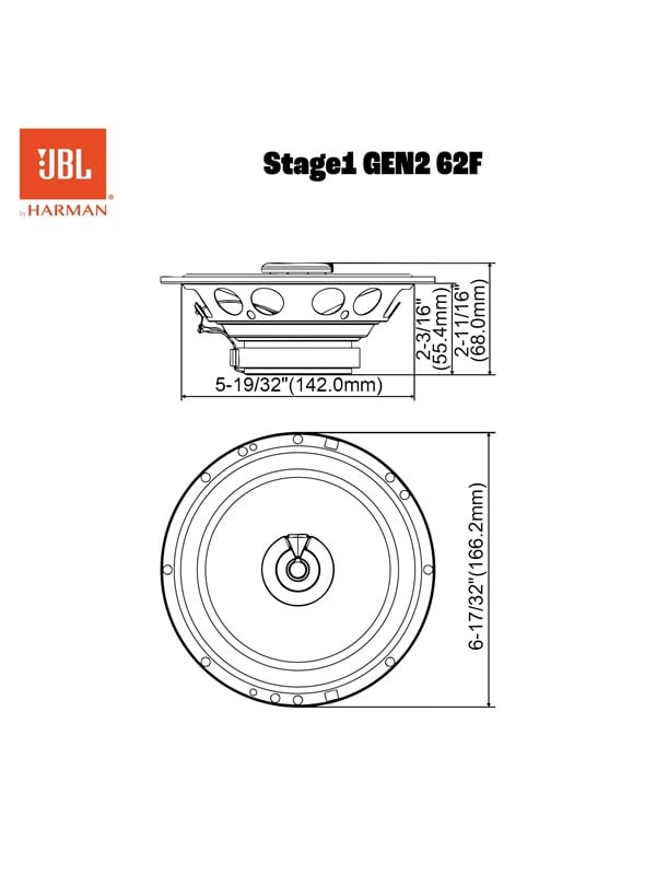JBL Stage1 Gen2 62F - 6.5" 2-vejs koaksiale bilhøjttalere - 50W RMS