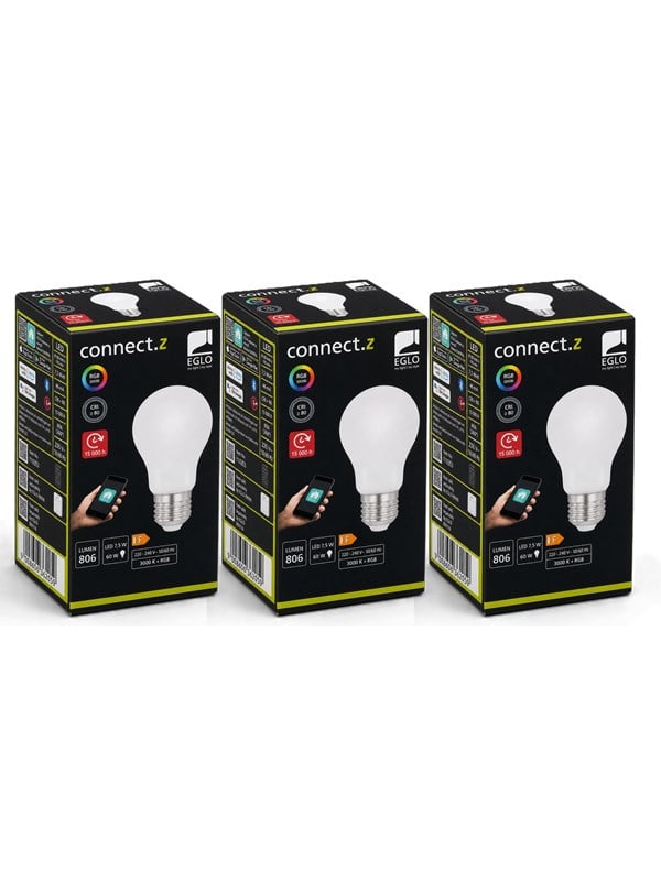 EGLO CONNECT.Z E27 A60 opal SMART pære M/FARVER(RGB) OG VARM HVID LYS- 3 pak