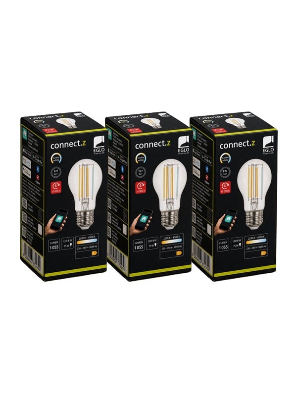 EGLO CONNECT.Z E27 A60 klar SMART pære M/FARVER(RGB) OG VARM HVID LYS - 3 pak