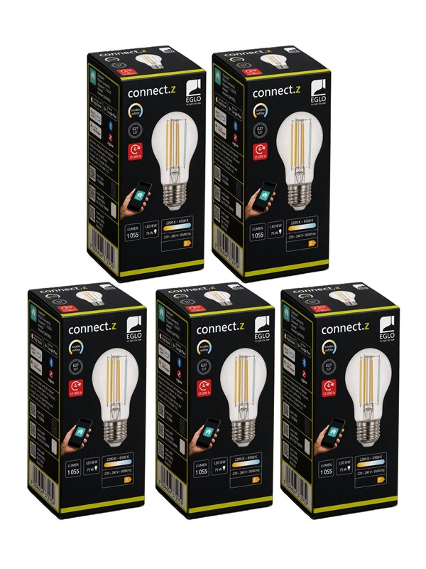 EGLO CONNECT.Z E27 A60 klar SMART pære M/FARVER(RGB) OG VARM HVID LYS - 5 pak
