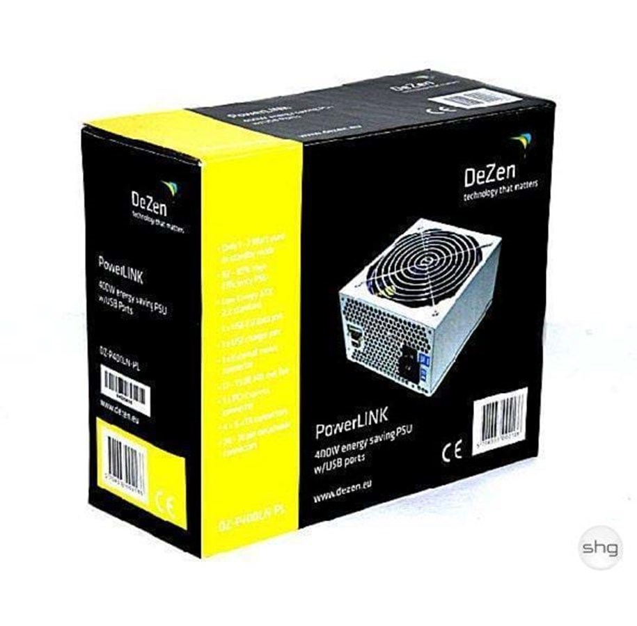 Strømforsyning - dezen11 U_DeZen PSU 400 Watt PowerLINK 17 db Strømforsyning - 80 Plus - DZ-P400LN-PL