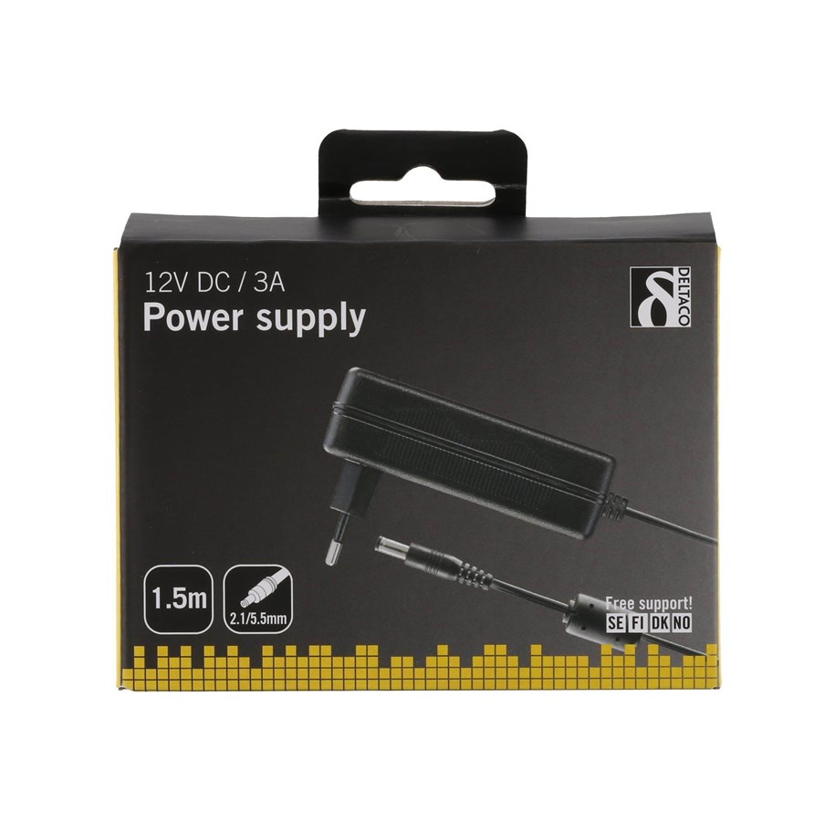 Bærbar Oplader - Deltaco 12V 3A AC Adapter - PS12-30A