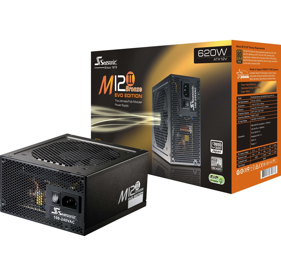 Strømforsyning - Seasonic M12II-620 EVO Strømforsyning - 620 Watt - 120 mm - ATX - 80 Plus Bronze certified - M12II-620 EVO