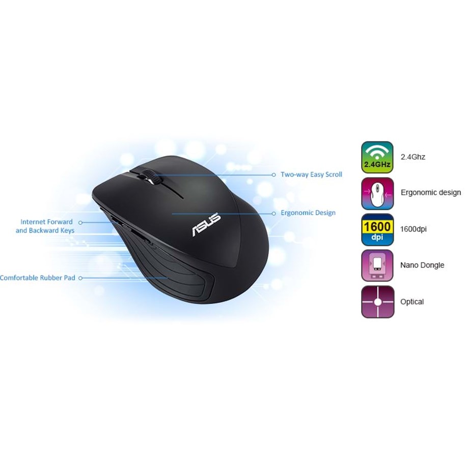 ASUS WT465 Mouse Wireless Ottico 1600 DPI per Ufficio Bianco e Grigio Mano Destr 4716659948292