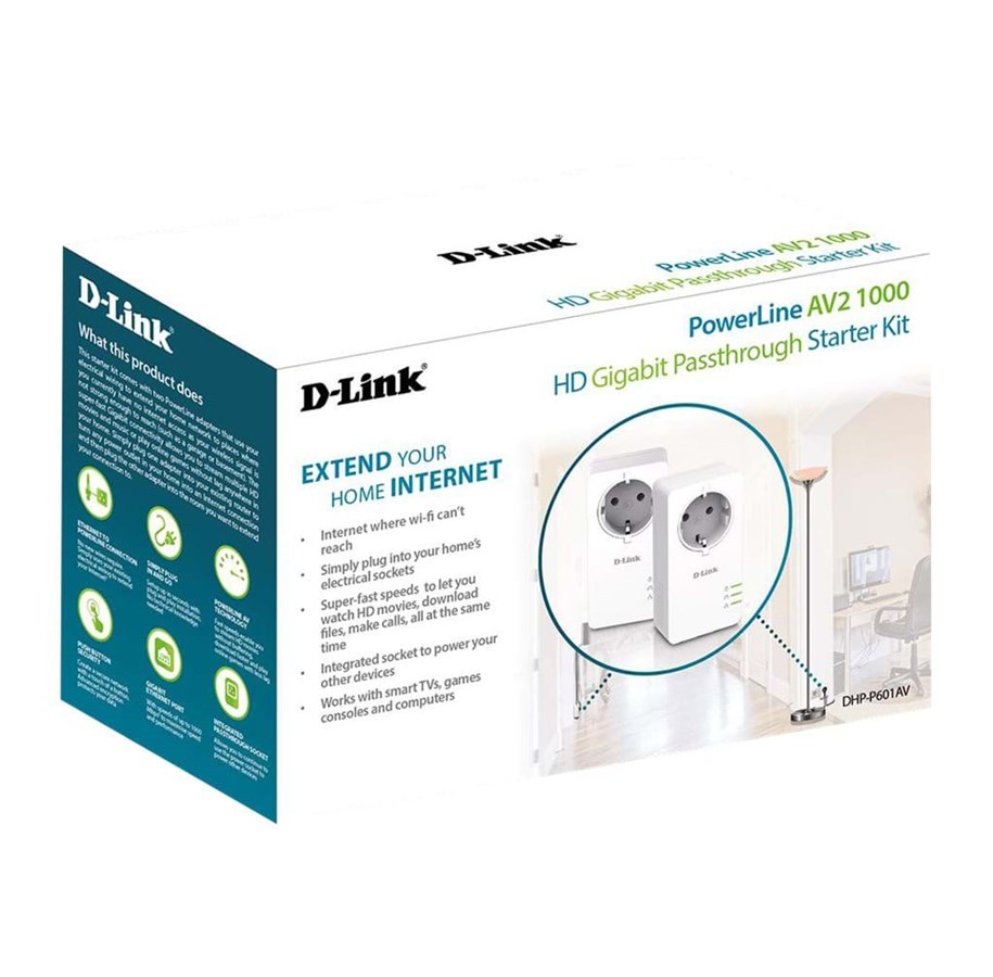 Lot de 2 Adaptateurs CPL AV2 1000Mbps + Prise Intégrée Blanc - D