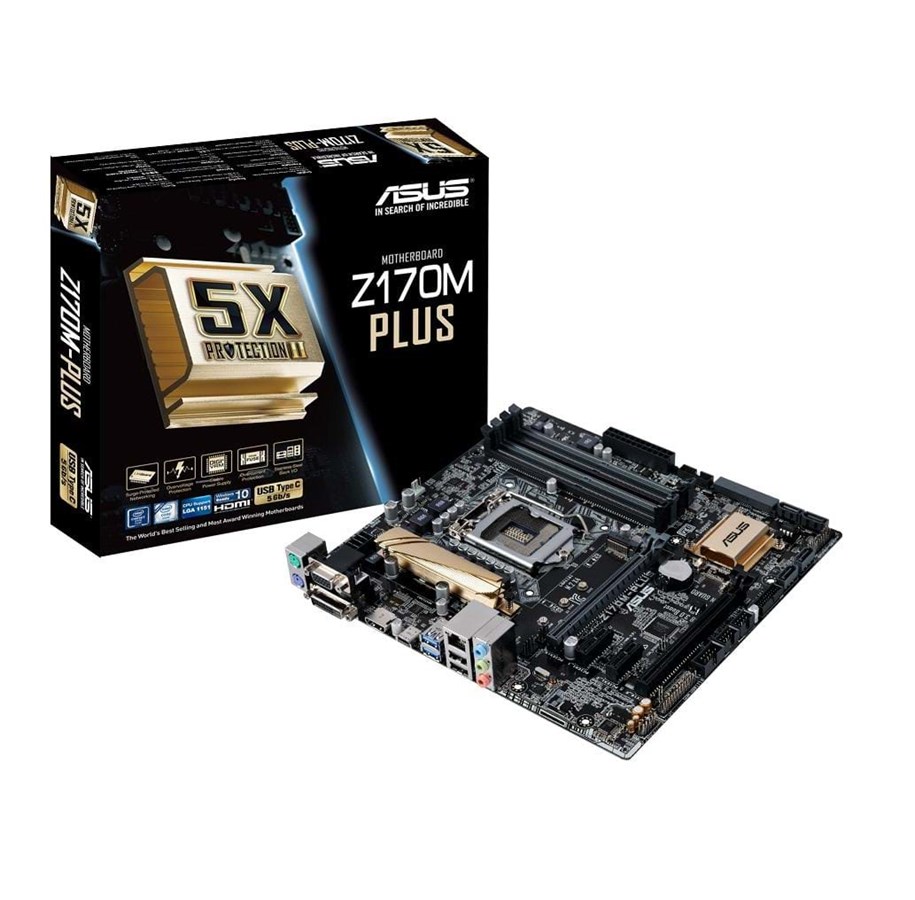 Bundkort - ASUS Z170M-PLUS Bundkort - Intel Z170 - Intel LGA1151 socket - DDR4 RAM - Micro-ATX - 90MB0M60-M0EAY0
