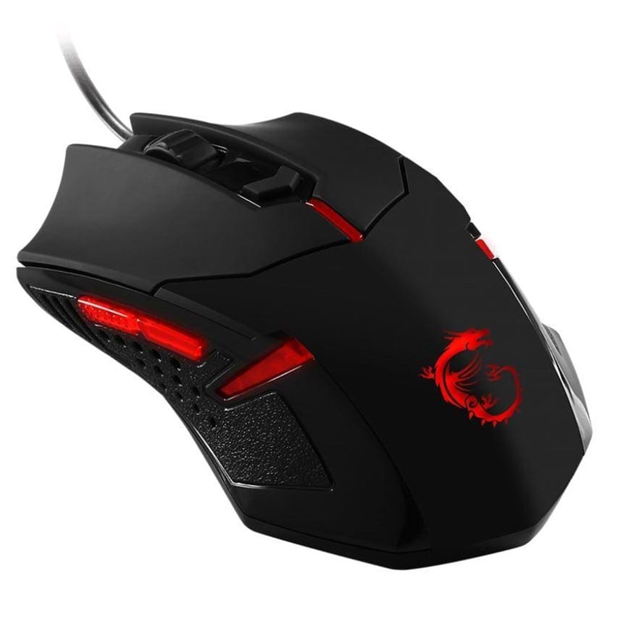 Mus - MSI GAMING Mouse - Interceptor DS B1 - Gaming Mus - Optisk - 6 knapper - Sort med rødt lys - S12-0401250-EB5