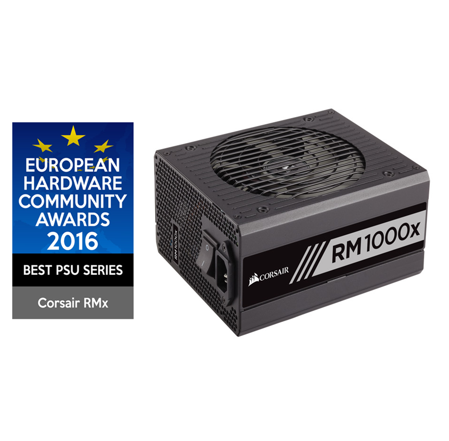 Strømforsyning - Corsair RM1000x Strømforsyning - 1000 Watt - 135 mm - ATX - 80 Plus Gold certified - CP-9020094-EU