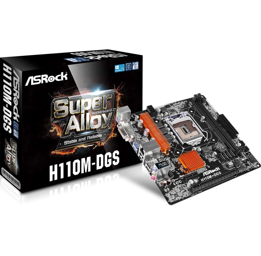 Bundkort - ASRock H110M-DGS Bundkort - Intel H110 Express - Intel LGA1151 - DDR4 RAM - Micro-ATX - H110M-DGS