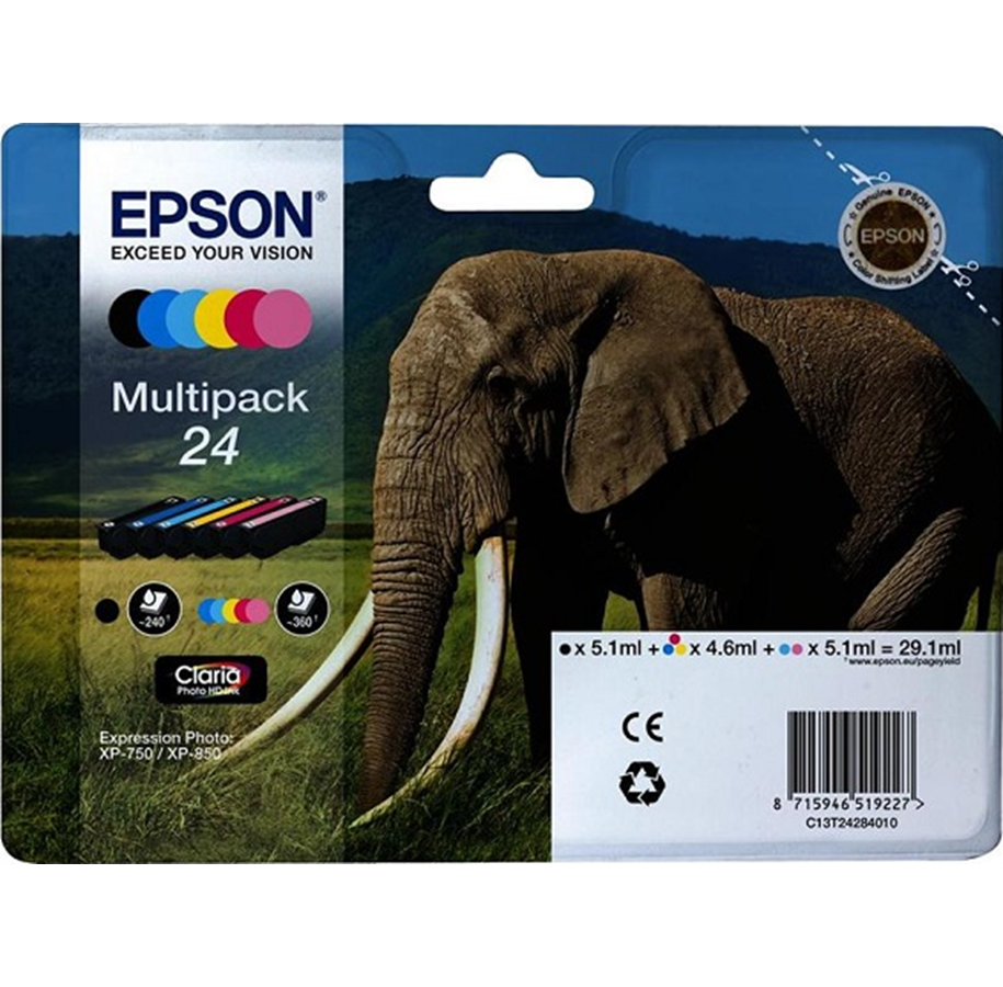 Blæk, Toner & Forbrugsstoffer - Epson 24 Multipack (Black Yellow Cyan Magenta / Light Cyan / Light Magenta) - C13T24284021