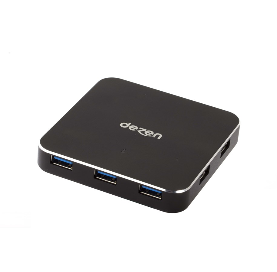 USB hub - dezen Premium Squared Aluminium Powered - USB Type A & C USB hub - USB 3.0 - 7 ports - Sort - PRE-UHS37ABP