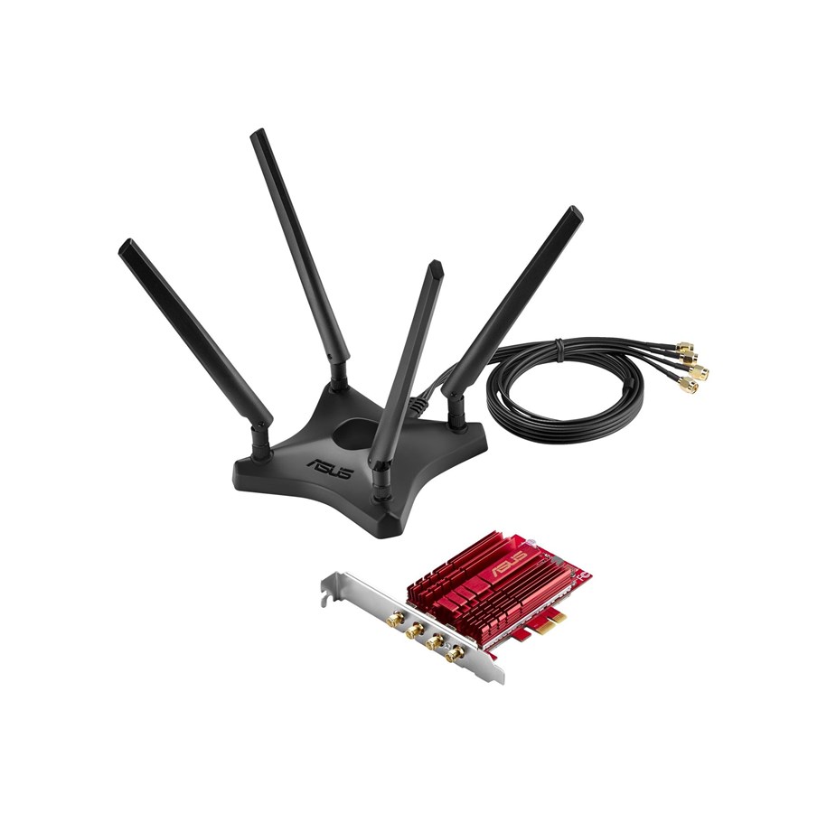 Netværksadapter (netkort, printserver mv.) - ASUS PCE-AC88 AC3100 Dual Band PCIe Wi-Fi Adapter with High Power Design for Longer WiFi Range - 90IG02H0-BM0000