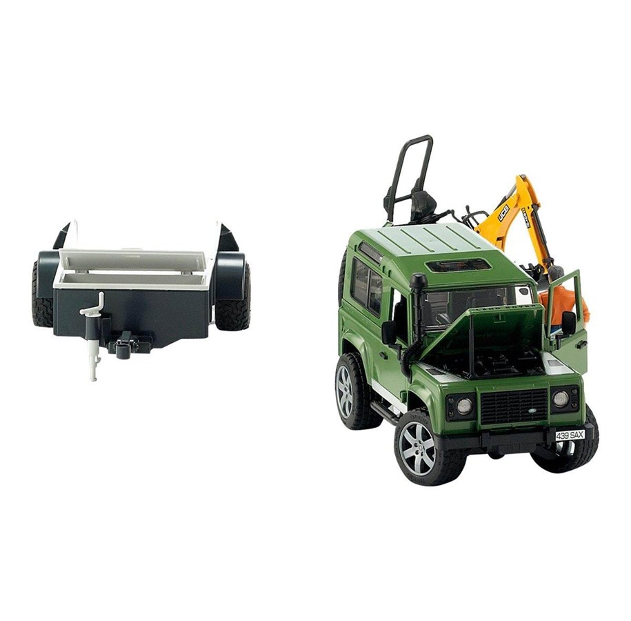 Bruder Land Rover Defender Con Remolque Y Microexcavadora JCB – Juguete Agrícola A Escala