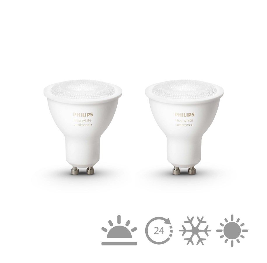Smart Home - Philips Hue White Ambiance GU10 Pære 2-pak - 929001257603