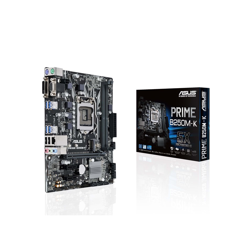 Bundkort - ASUS PRIME B250M-K Bundkort - Intel B250 - Intel LGA1151 socket - DDR4 RAM - Micro-ATX - 90MB0T10-M0EAY0