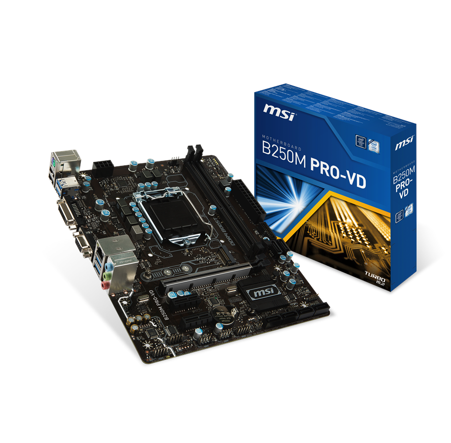 Bundkort - MSI B250M PRO-VD Bundkort - Intel B250 - Intel LGA1151 socket - DDR4 RAM - Micro-ATX - B250M PRO-VD