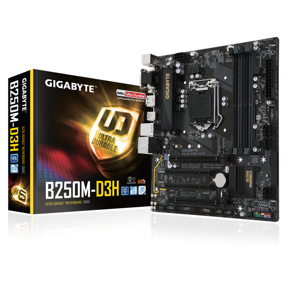 Bundkort - GIGABYTE GA-B250M-D3H Bundkort - Intel B250 - Intel LGA1151 - DDR4 RAM - Micro-ATX - GA-B250M-D3H