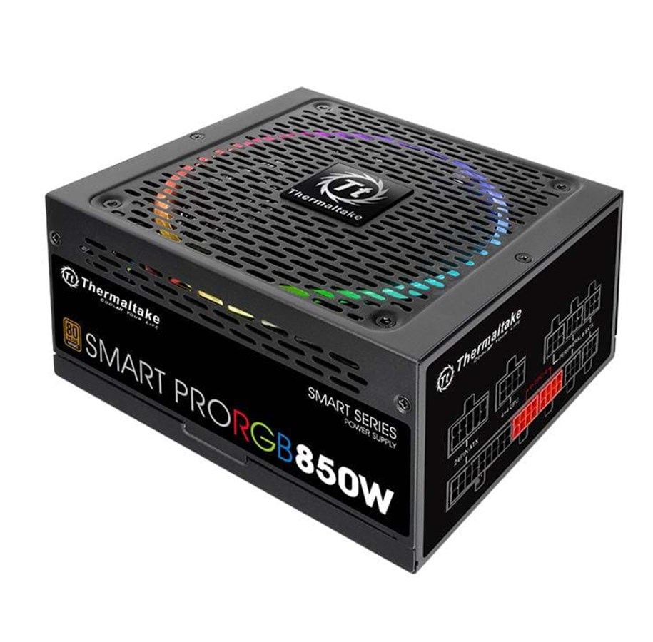 Strømforsyning - Thermaltake Smart Pro RGB 850W Bronze Strømforsyning - 850 Watt - 140 mm - ATX - 80 Plus Bronze certified - PS-SPR-0850FPCBEU-R