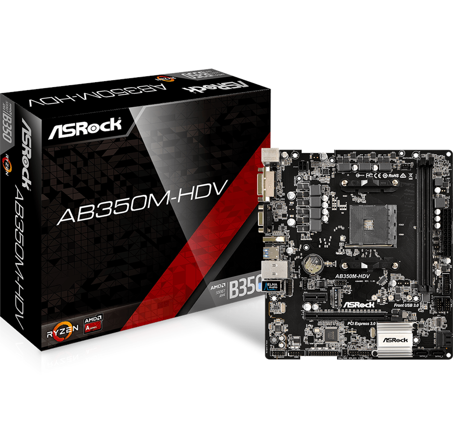 Bundkort - ASRock AB350M-HDV Bundkort - AMD B350 - AMD AM4 socket - DDR4 RAM - Micro-ATX - AB350M-HDV