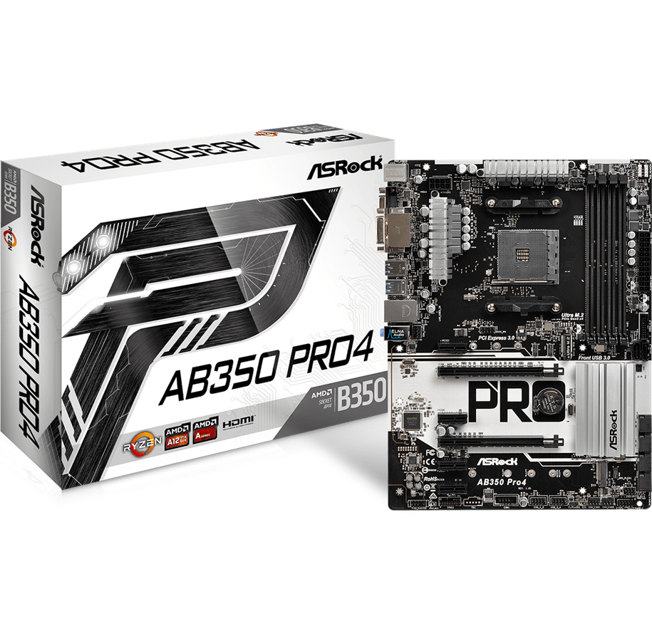 Bundkort - ASRock AB350 Pro4 Bundkort - AMD B350 - AMD AM4 socket - DDR4 RAM - ATX - AB350 PRO4