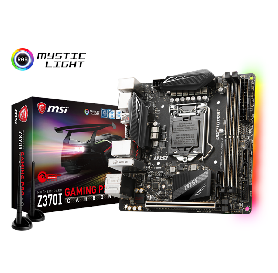 Bundkort - MSI Z370I GAMING PRO CARBON AC Bundkort - Intel Z370 - Intel LGA1151 socket - DDR4 RAM - Mini-ITX - Z370I GAMING PRO CARBON AC