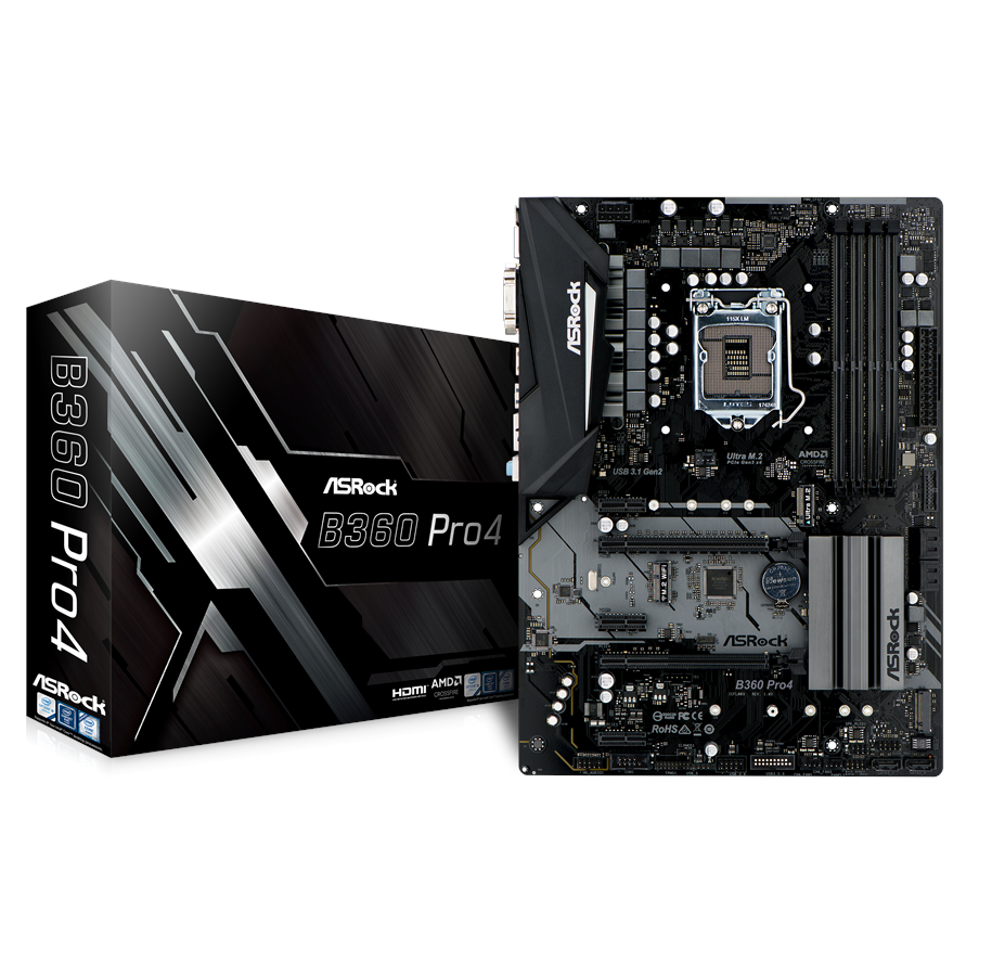 Bundkort - ASRock B360 Pro4 Bundkort - Intel B360 - Intel LGA1151 socket - DDR4 RAM - ATX - 90-MXB6V0-A0UAYZ