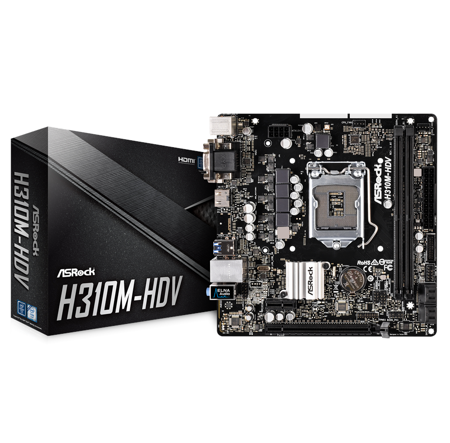 Bundkort - ASRock H310M-HDV Bundkort - Intel H310 - Intel LGA1151 - DDR4 RAM - Micro-ATX - 90-MXB6Z0-A0UAYZ