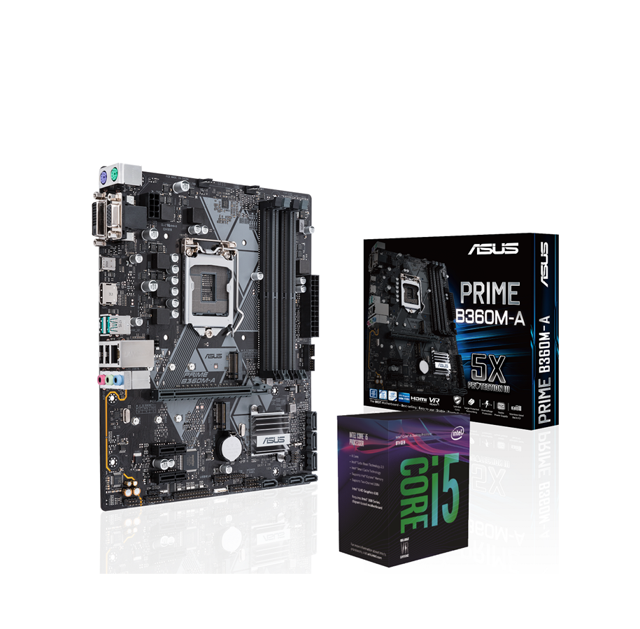 Bundkort - ASUS PRIME B360M-A + Intel i5-8400 CPU & Bundkort - Intel B360 - Intel LGA1151 socket - DDR4 RAM - Micro-ATX - B360M-A-i58400