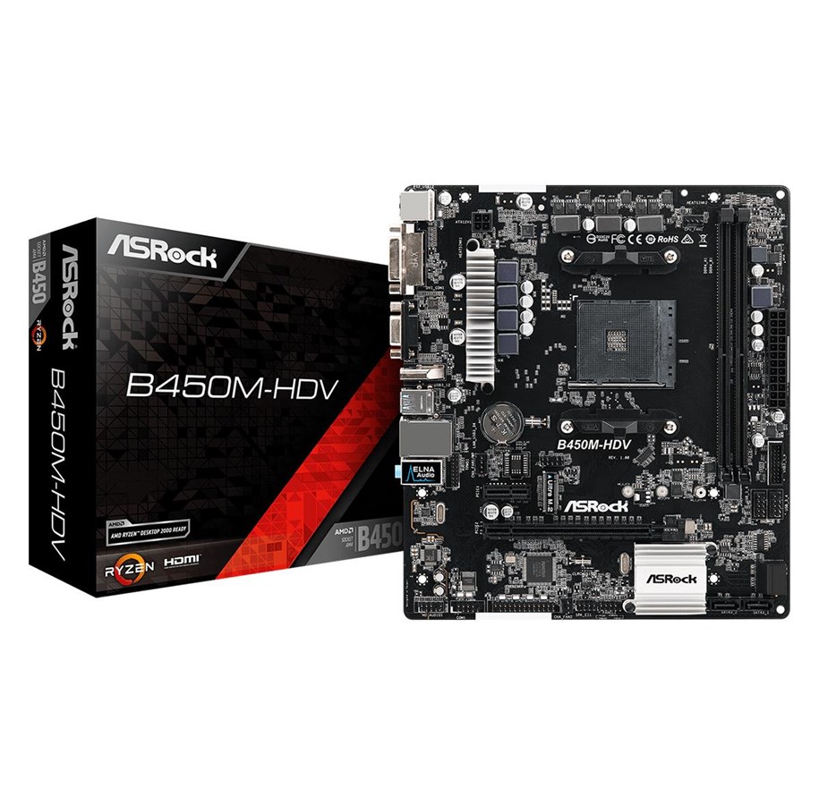 Bundkort - ASRock B450M-HDV Bundkort - AMD B450 - AMD AM4 socket - DDR4 RAM - Micro-ATX - 90-MXB830-A0UAYZ